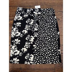 NWT Cato Floral And Leopard Tie Waist Black Cream Skirt Size Large‎